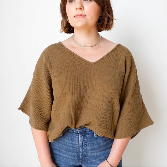 SUUNDAY GAUZE DOLMAN TOP IN TAPENADE sz S - Picture 3 of 8